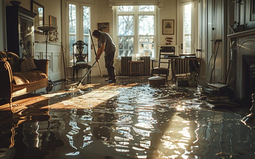 A man cleaning water from the floor